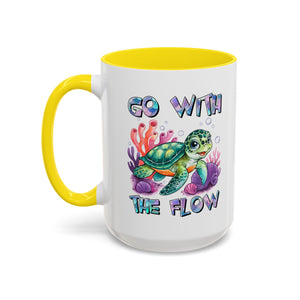 Ocean-Inspired Accent Coffee Mug - 'Go With The Flow' Design turtle