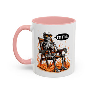 Funny I'M fine  Skeleton on fire Coffee Mug - Humor Gift for Halloween, Coffee Lovers,  Decor, Gag Gift, 11-15oz Accent Mug
