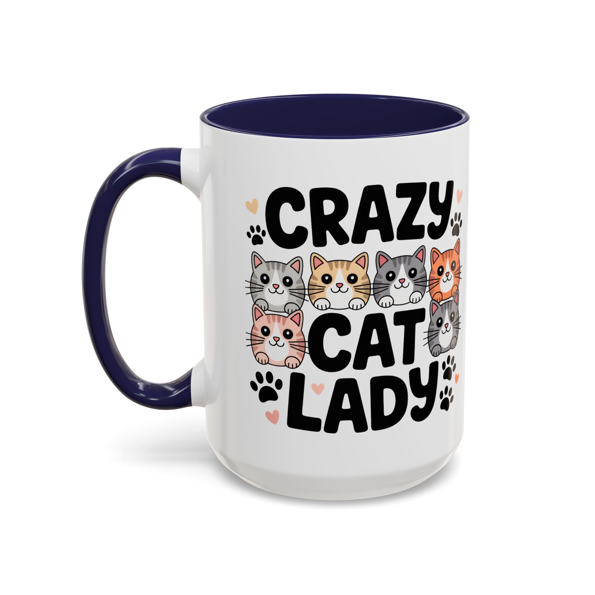 Crazy Cat Lady Accent Coffee Mug — Cute Cat Faces Paw Print 11/15oz