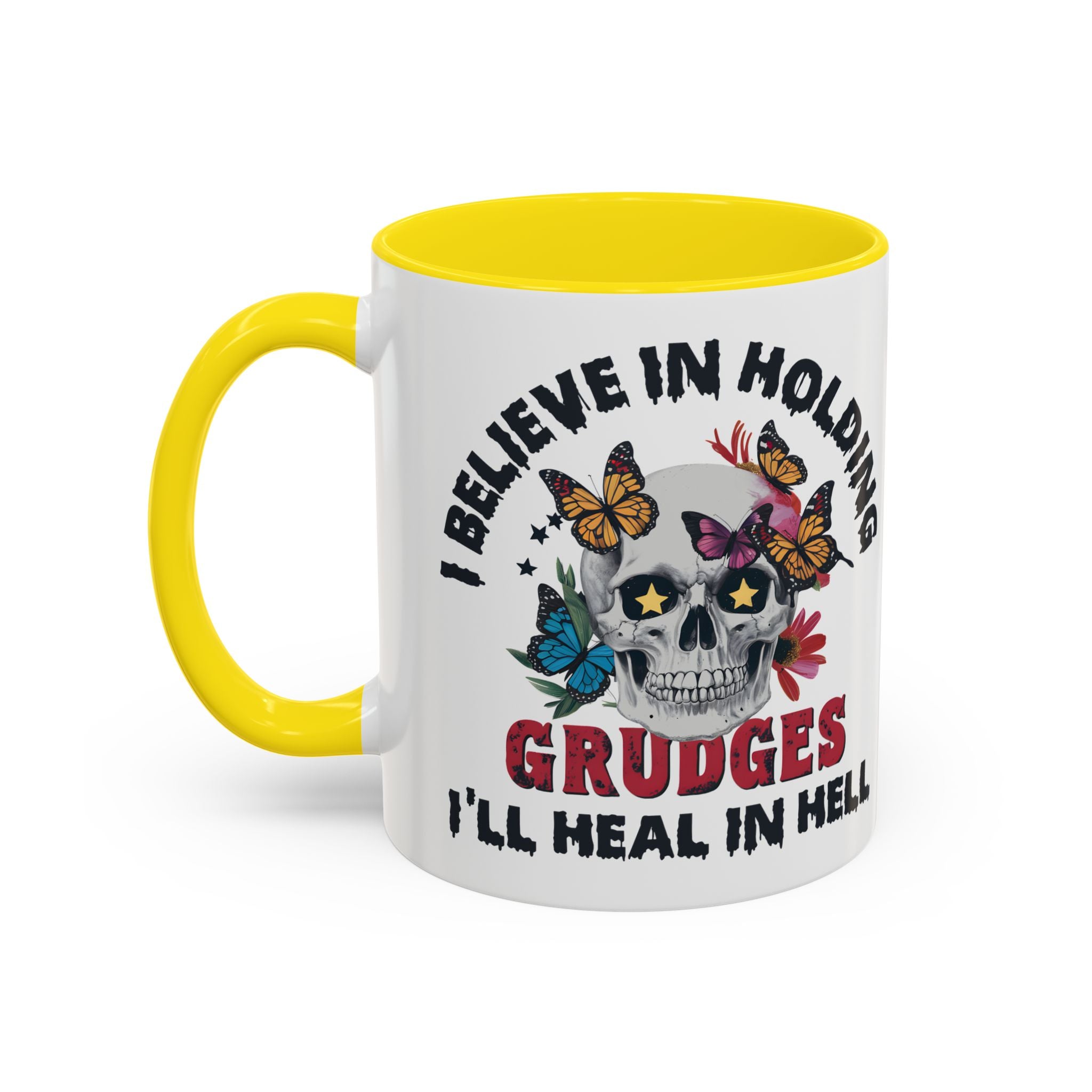 Grudge-Holder Coffee Mug - 11 & 15oz Ceramic with Floral Skull Design gothic horror art