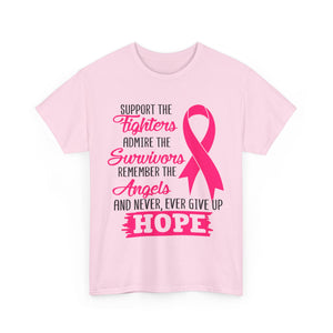 Hope Support Cotton Tee for Fighters and Survivors, Awareness T-Shirt, Breast Cancer Gift, Inspirational Apparel, Unisex Charity Shirt