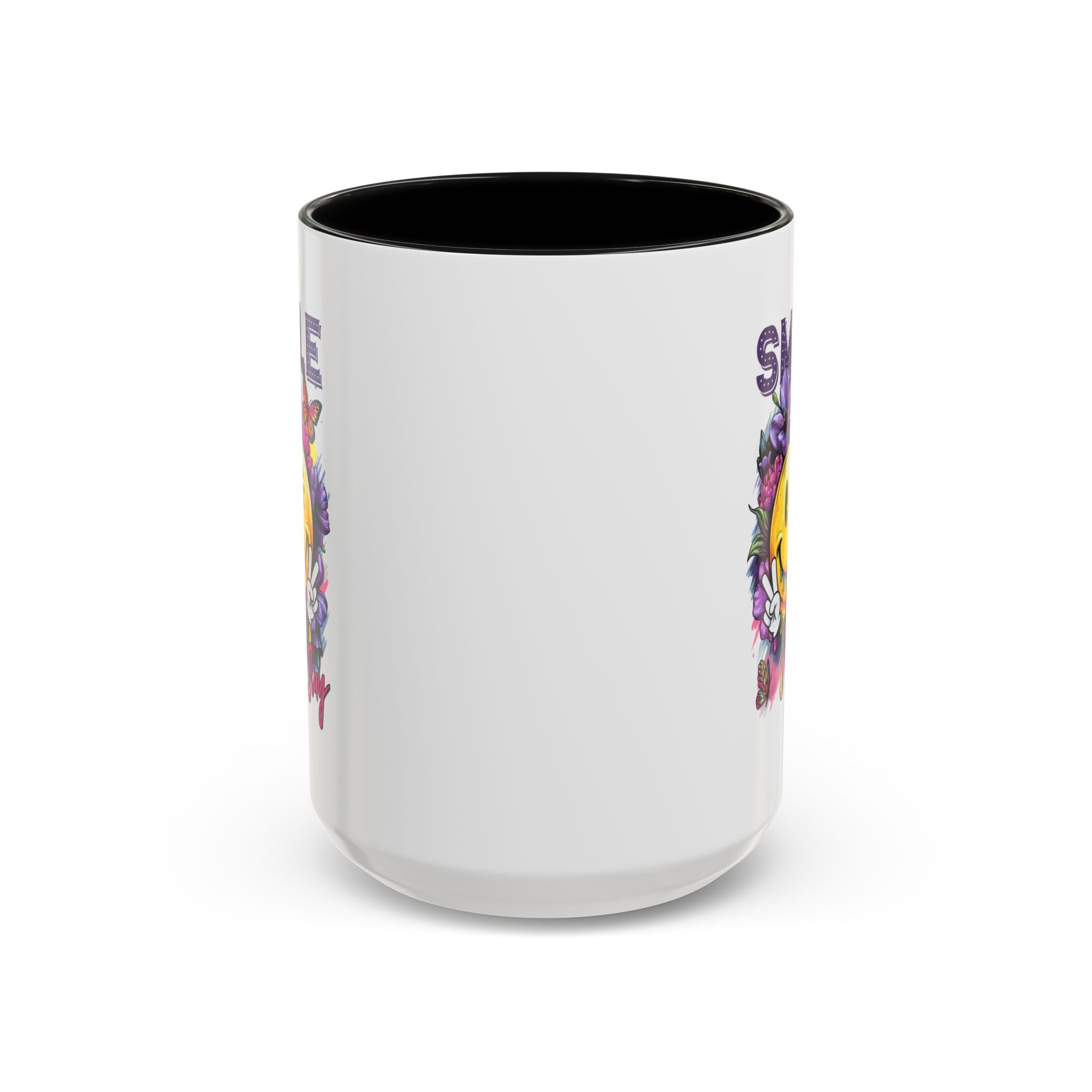 Smile Stay Accent Coffee Mug - Vibrant Floral Design for Positive Vibes