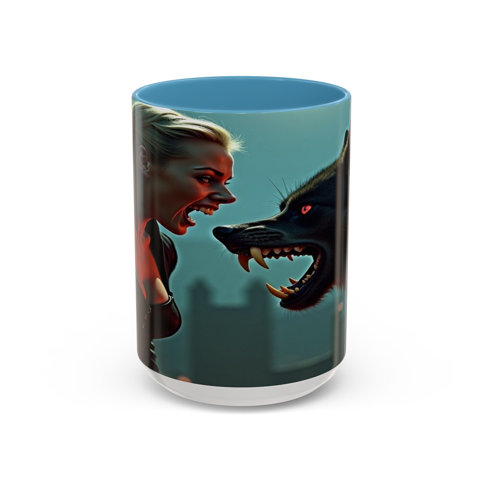 woman vampire and Fierce Werewolf Coffee Mug - 11 & 15oz Accent Mug for horror art lovers