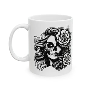 Gothic Rose Skull coffee Mug | Unique Coffee Cup for Alternative Lifestyles, Gift for Halloween, Dark Aesthetic Kitchenware