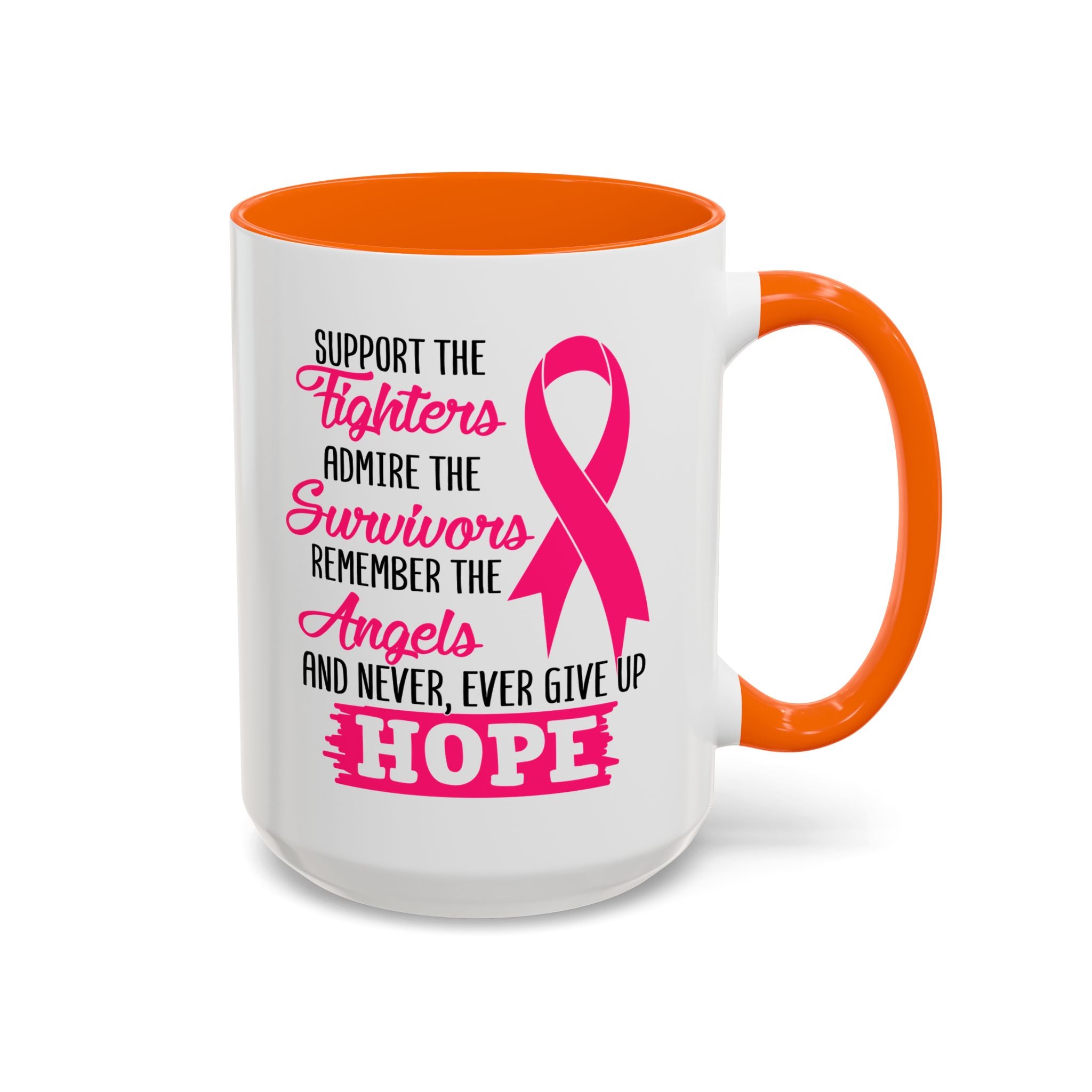 Inspirational Pink Ribbon Coffee Mug: Support Fighters, Admire Survivors, Celebrate Hope, Gift for Cancer Awareness, Motivational Mug