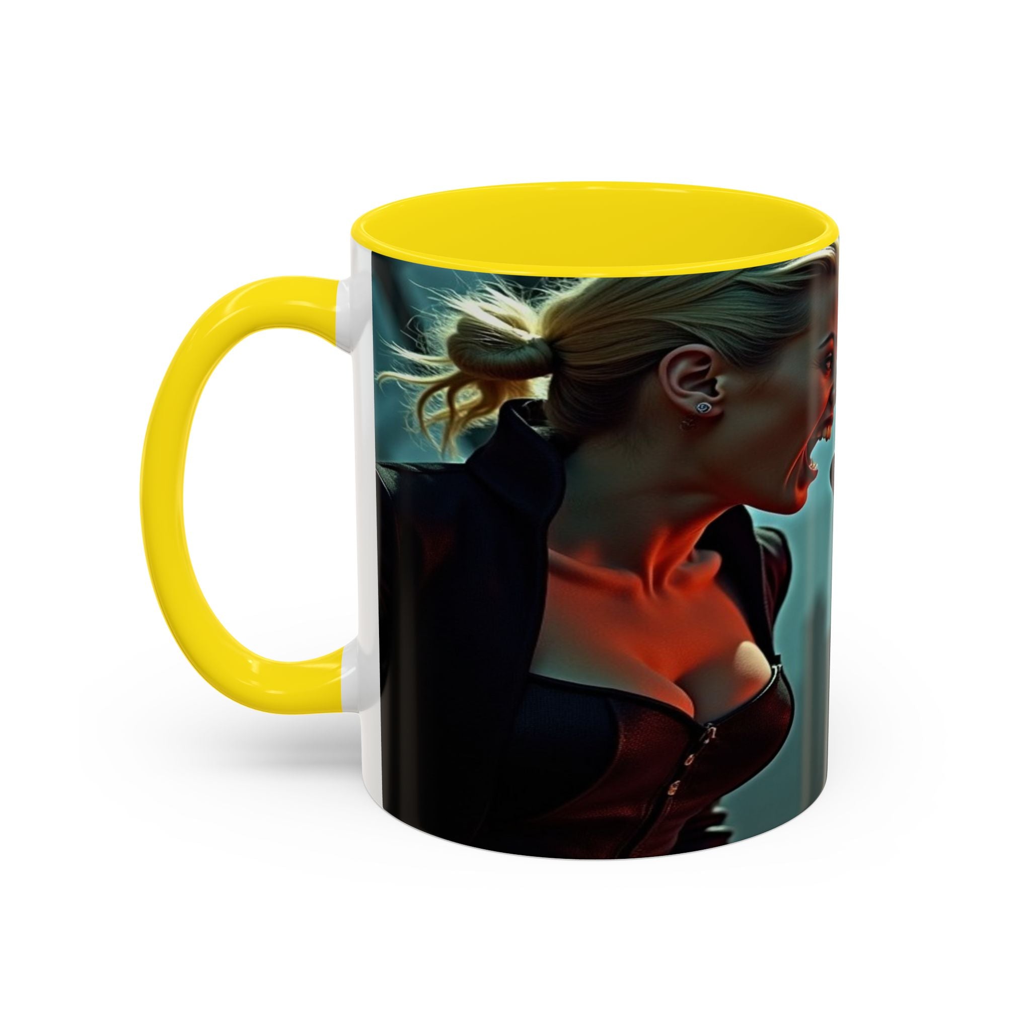 woman vampire and Fierce Werewolf Coffee Mug - 11 & 15oz Accent Mug for horror art lovers