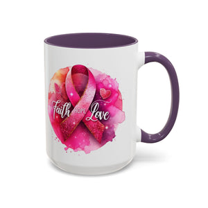 Inspirational Accent Coffee Mug with Pink Ribbon Design, Faith Hope Love Gift, Cancer Awareness Mug, Supportive Drinkware, Meaningful [...]