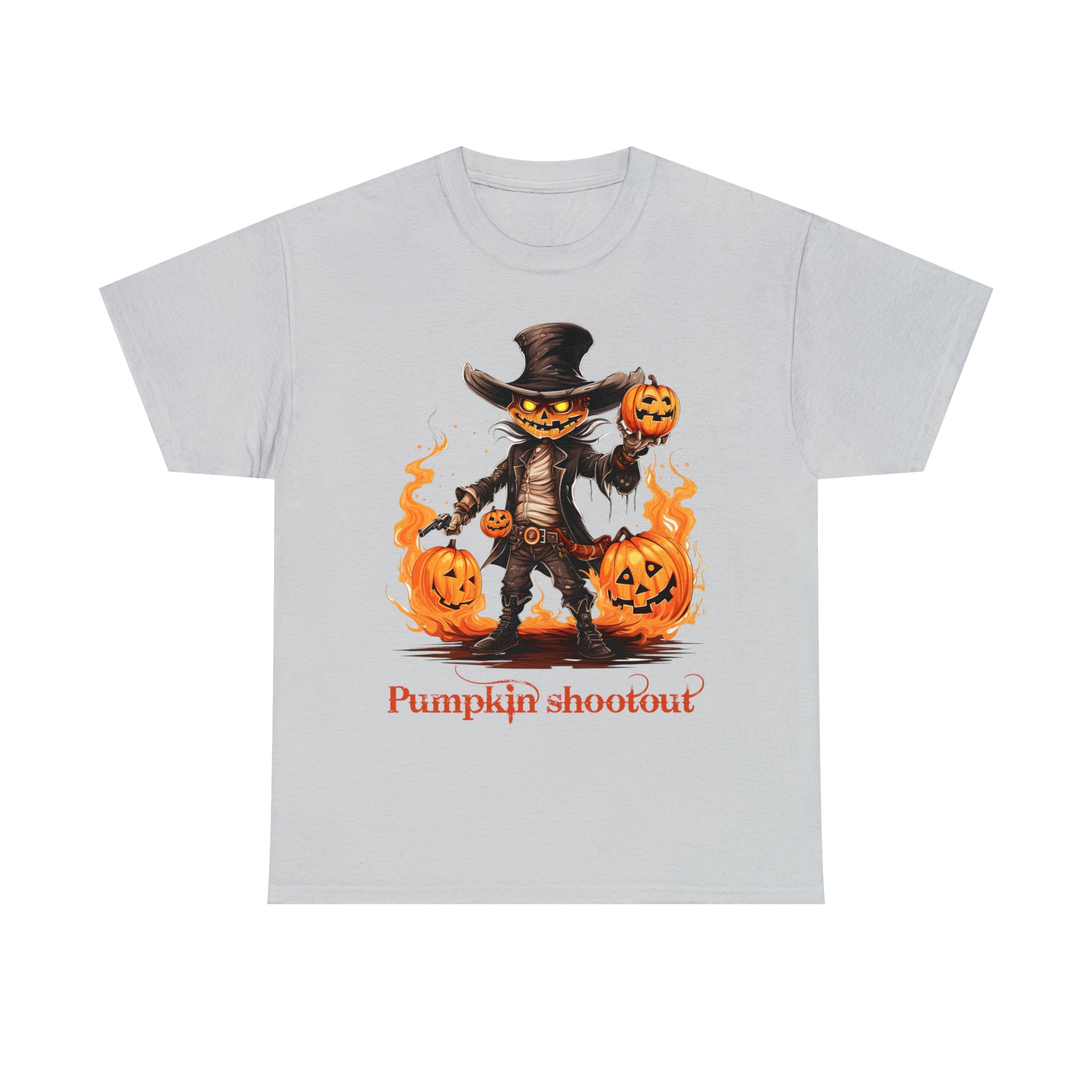 Halloween t shirt pumpkin western style shootout funny fall fun scary stocking stuffer for whole family  cotton tee