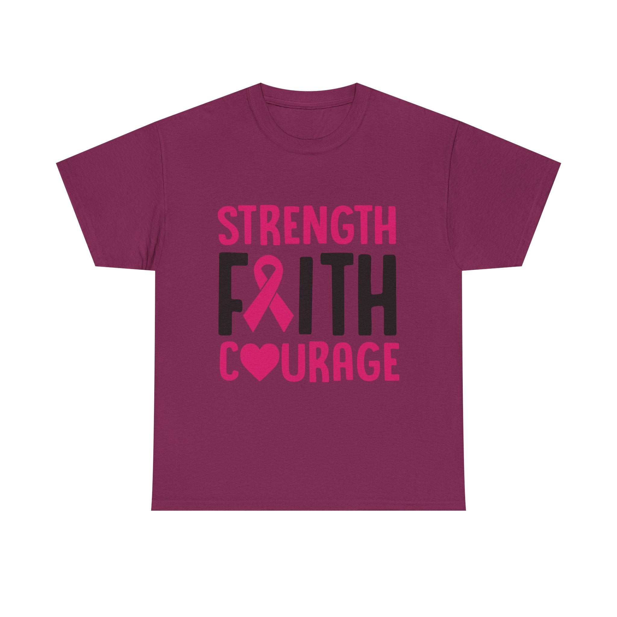 Supportive Statement Tee - Strength, Faith, Courage, Breast Cancer Awareness Shirt, Unisex Cotton Tee, Gift for Her, Inspirational Wear