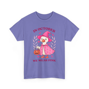 Breast Cancer Awareness Tee, Cute Pink Duck Shirt for October, Unisex Cotton T-Shirt, Awareness Month Apparel, Funny Halloween Outfit