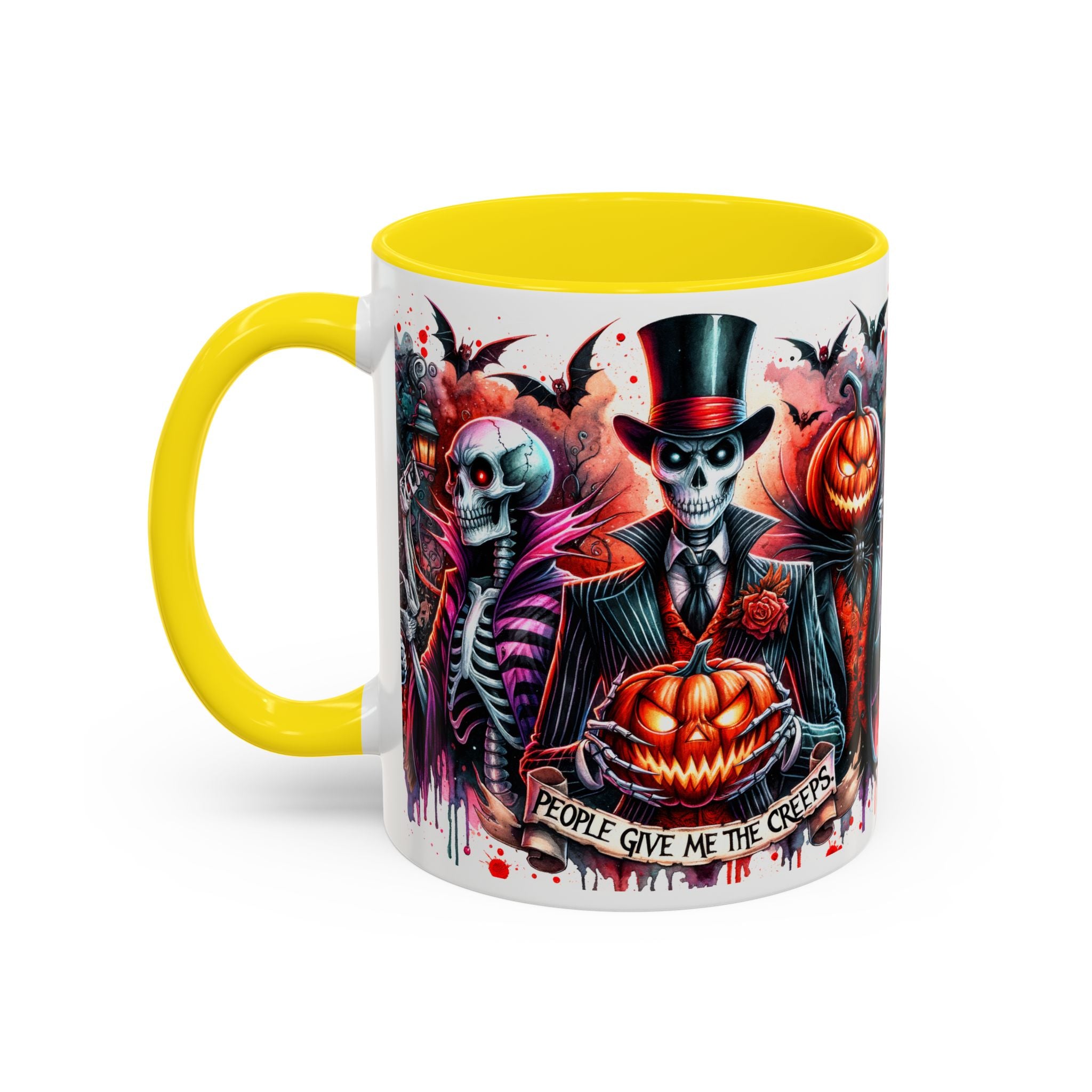 Halloween-themed Accent Coffee Mug, Spooky Skull Mug, Pumpkin Art Cup, Unique Gift for Halloween Lovers, October Decor