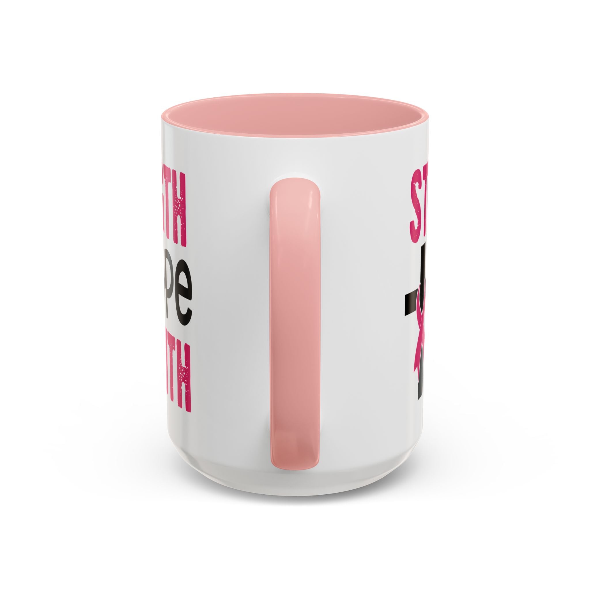 Inspirational Coffee Mug - Strength, Hope, Faith, Pink Ribbon, Christian Gifts, Motivational Drinkware, Breast Cancer Awareness