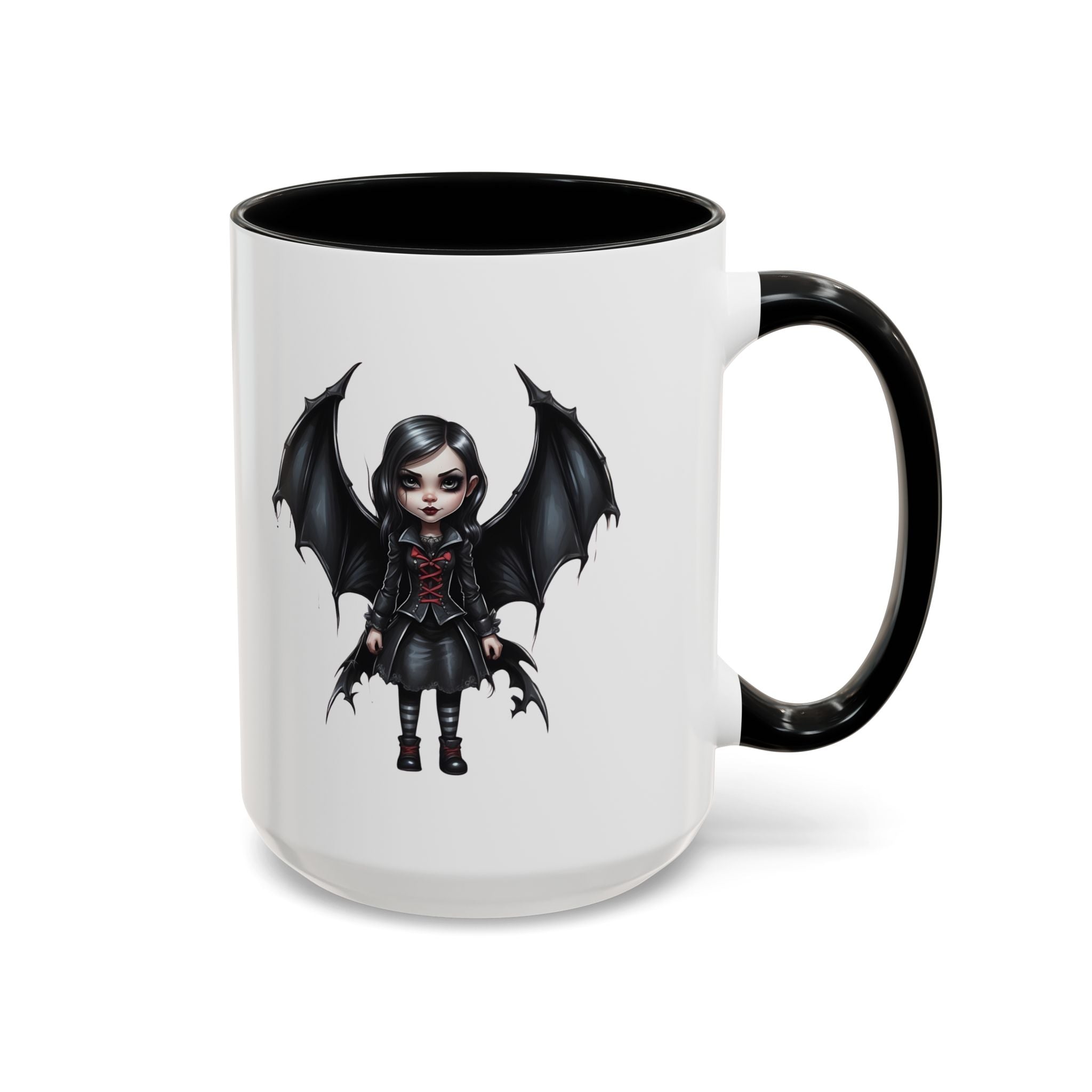 Gothic vampire girl with bat wings horror art Accent Coffee Mug (11, 15oz) vamp18