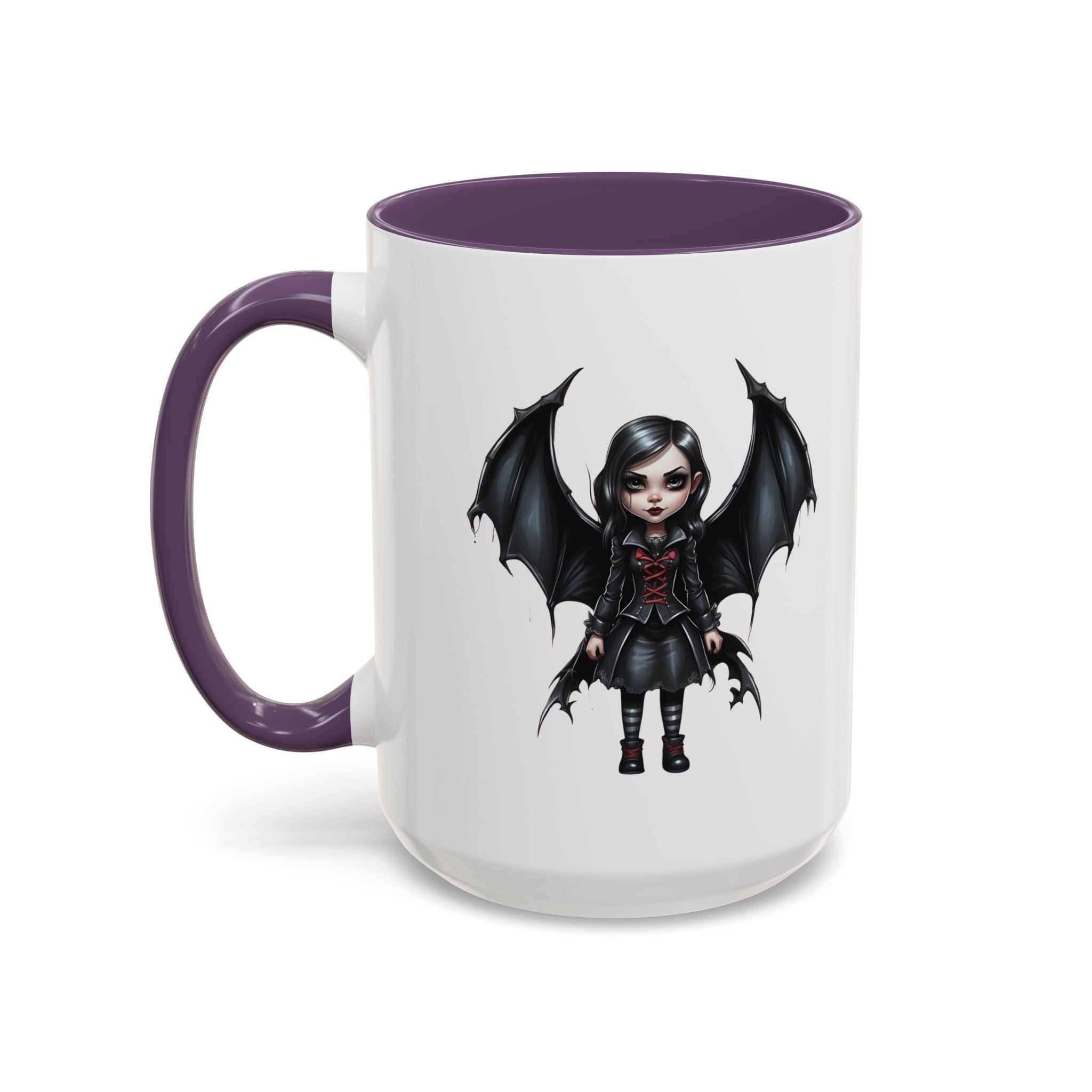 Gothic vampire girl with bat wings horror art Accent Coffee Mug (11, 15oz) vamp18