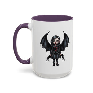 Gothic vampire girl with bat wings horror art Accent Coffee Mug (11, 15oz) vamp18