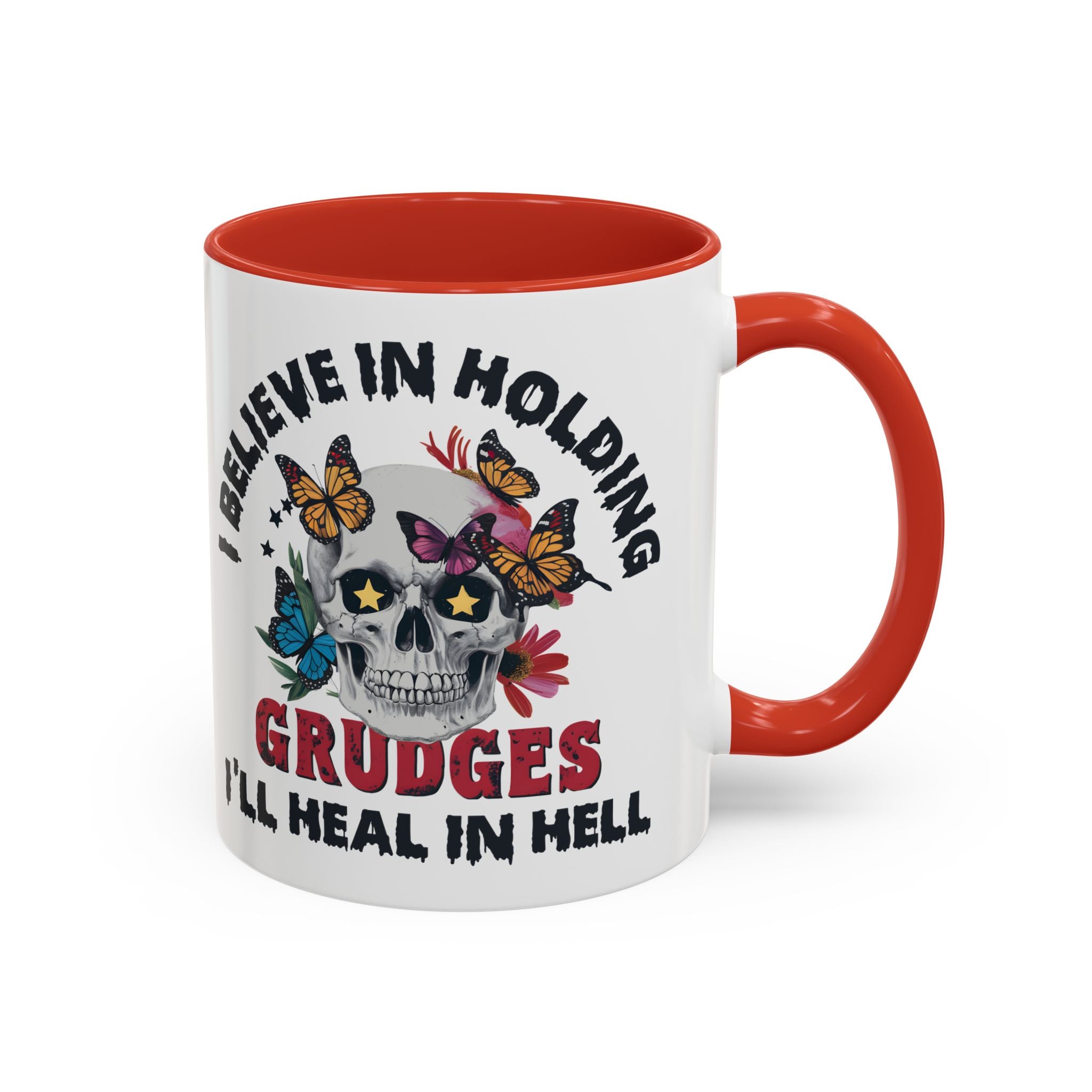 Grudge-Holder Coffee Mug - 11 & 15oz Ceramic with Floral Skull Design gothic horror art