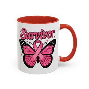Survivor Butterfly Coffee Mug, Inspirational Gift, Pink Ribbon Mug, Breast Cancer Awareness, Empowerment Cup, Motivational Drinkware