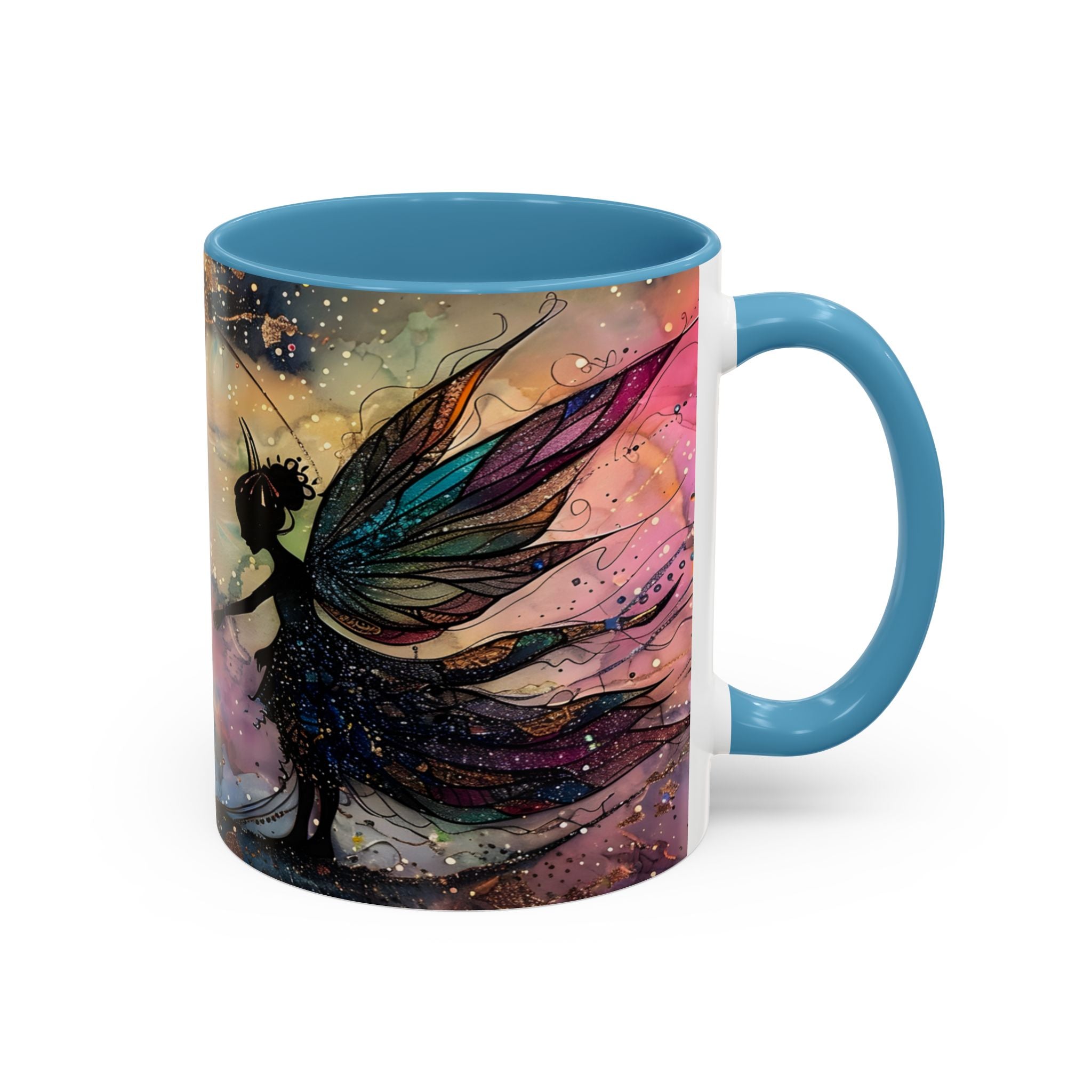 Magical Fairy Galaxy Accent Coffee Mug — Colorful Winged Fairy Art (11/15 oz) fantasy