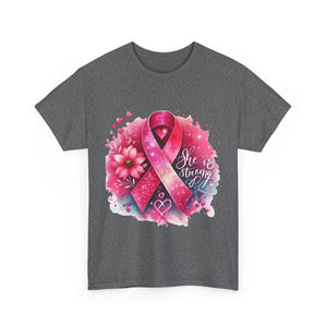 Breast Cancer Awareness Tee - She is Strong, Support Shirt, Gift for Fighters, Awareness Month Apparel, Inspirational T-Shirt