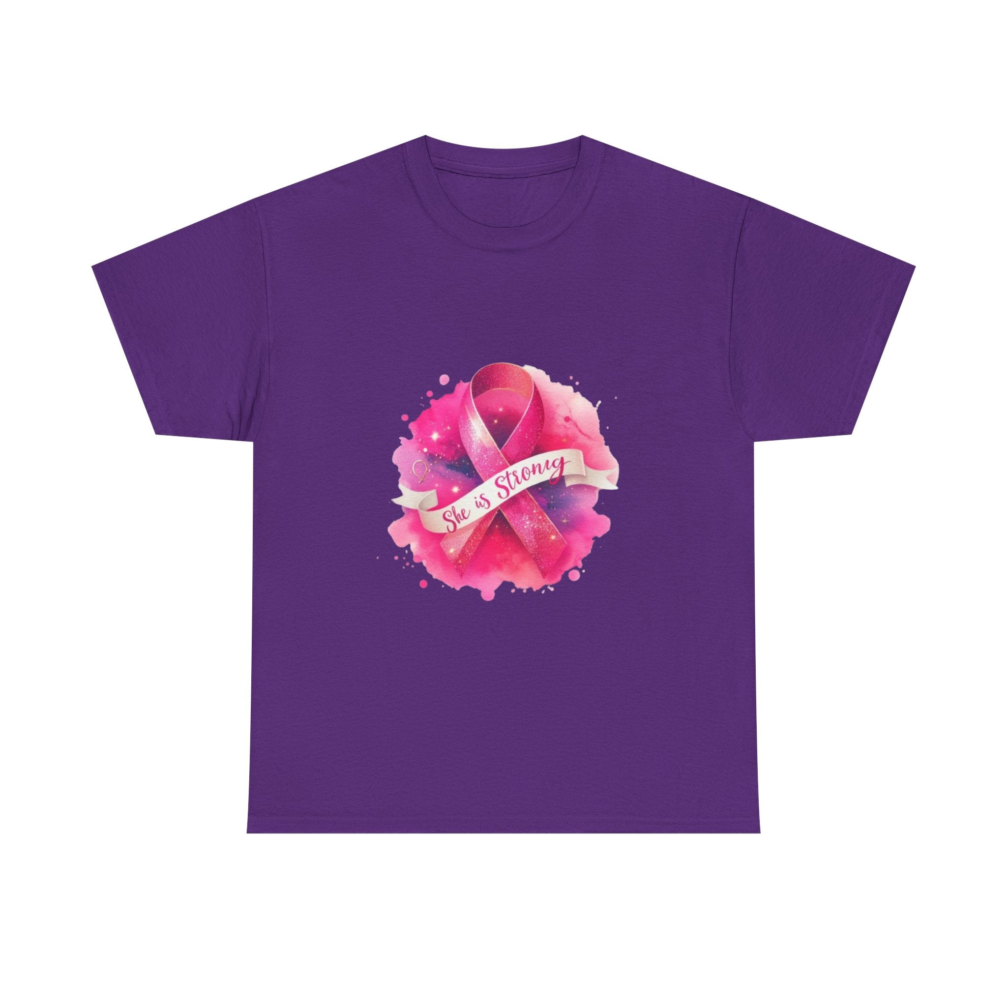 Empowering Cancer Awareness Tee - She is Strong, Support Shirt, Gift for Survivors, Pink Ribbon Apparel, Breast Cancer Awareness