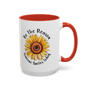 Sunflower Smile Accent Coffee Mug - Cheerful Gift for Friends, Inspirational Mug, 11oz/15oz, Daily Motivation, Brighten Someone's Day