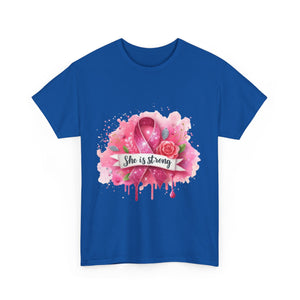 Unisex Heavy Cotton Tee - "She is Strong" Breast Cancer Awareness Shirt, Inspirational Tee, Gift for Her, Supportive Apparel, [...]