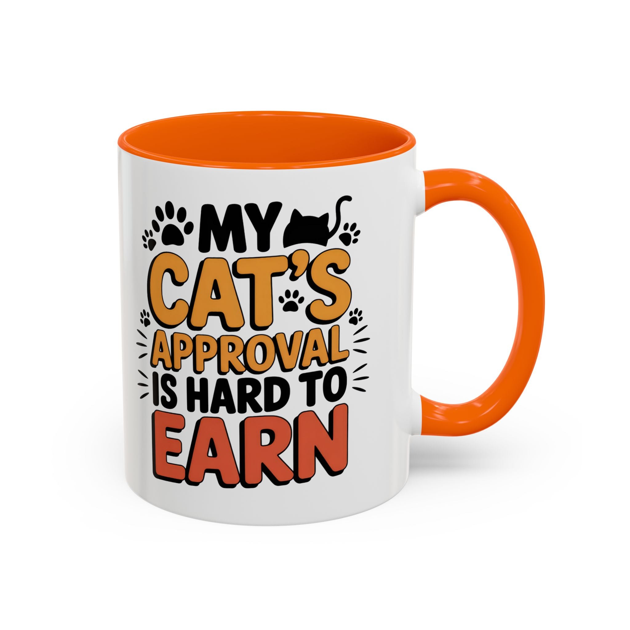 Cat Lover Coffee Mug — "My Cat's Approval Is Hard to Earn" Accent Ceramic Mug