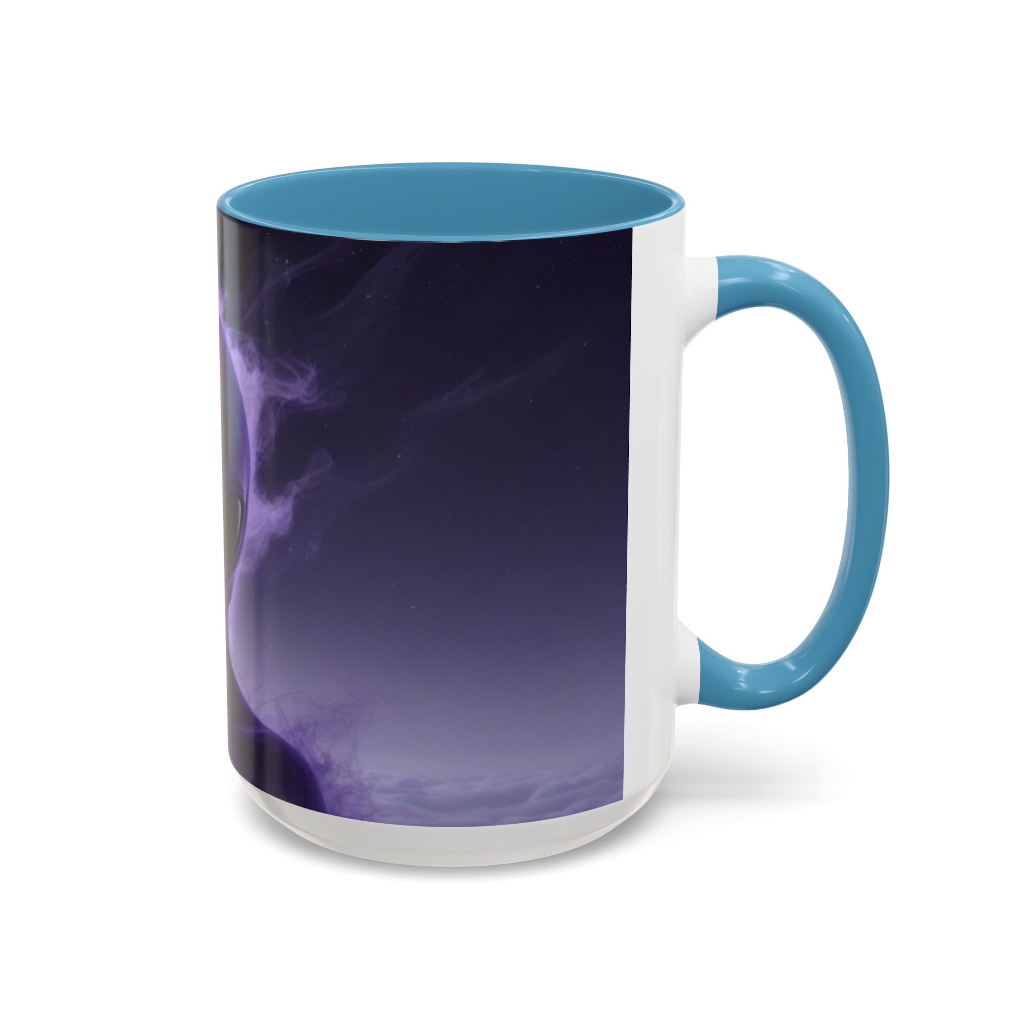Alien Portrait Accent Coffee Mug — Purple Cosmic Extraterrestrial Art (11/15oz)