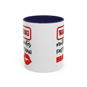 Funny Warning Coffee Mug - 'Mouth Operates Faster Than Brain' - Perfect for Coffee Lovers