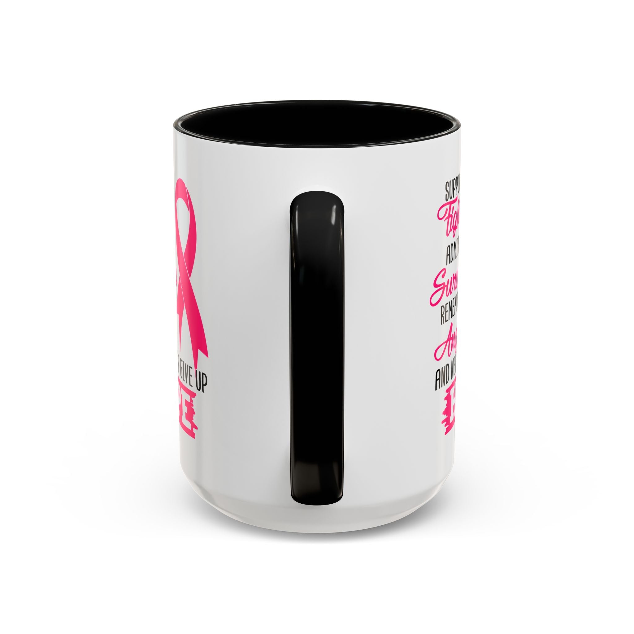 Inspirational Pink Ribbon Coffee Mug: Support Fighters, Admire Survivors, Celebrate Hope, Gift for Cancer Awareness, Motivational Mug