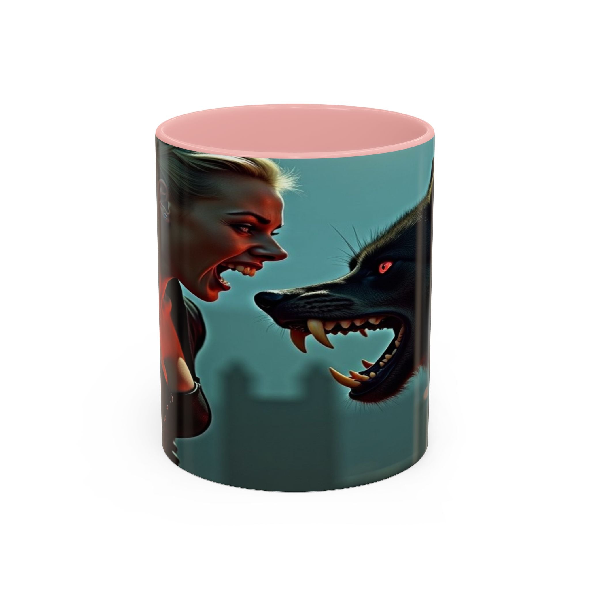 woman vampire and Fierce Werewolf Coffee Mug - 11 & 15oz Accent Mug for horror art lovers