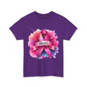 Breast Cancer Awareness Tee, Heal Ribbon Shirt, Supportive Gift, Unisex Cotton T-Shirt, Inspirational Apparel, Pink Ribbon Top
