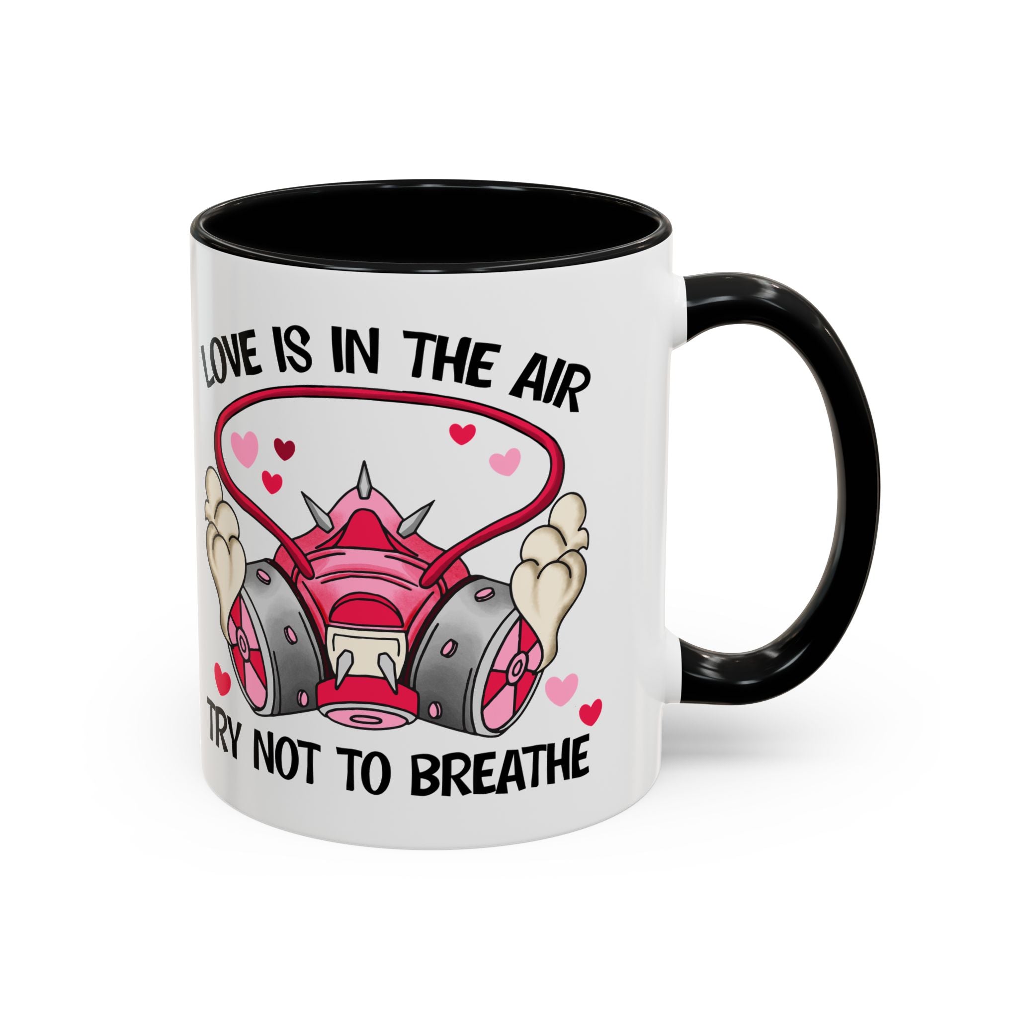 Love Is In The Air Gas Mask Coffee Mug — Funny anti Valentine Gift (11/15oz)