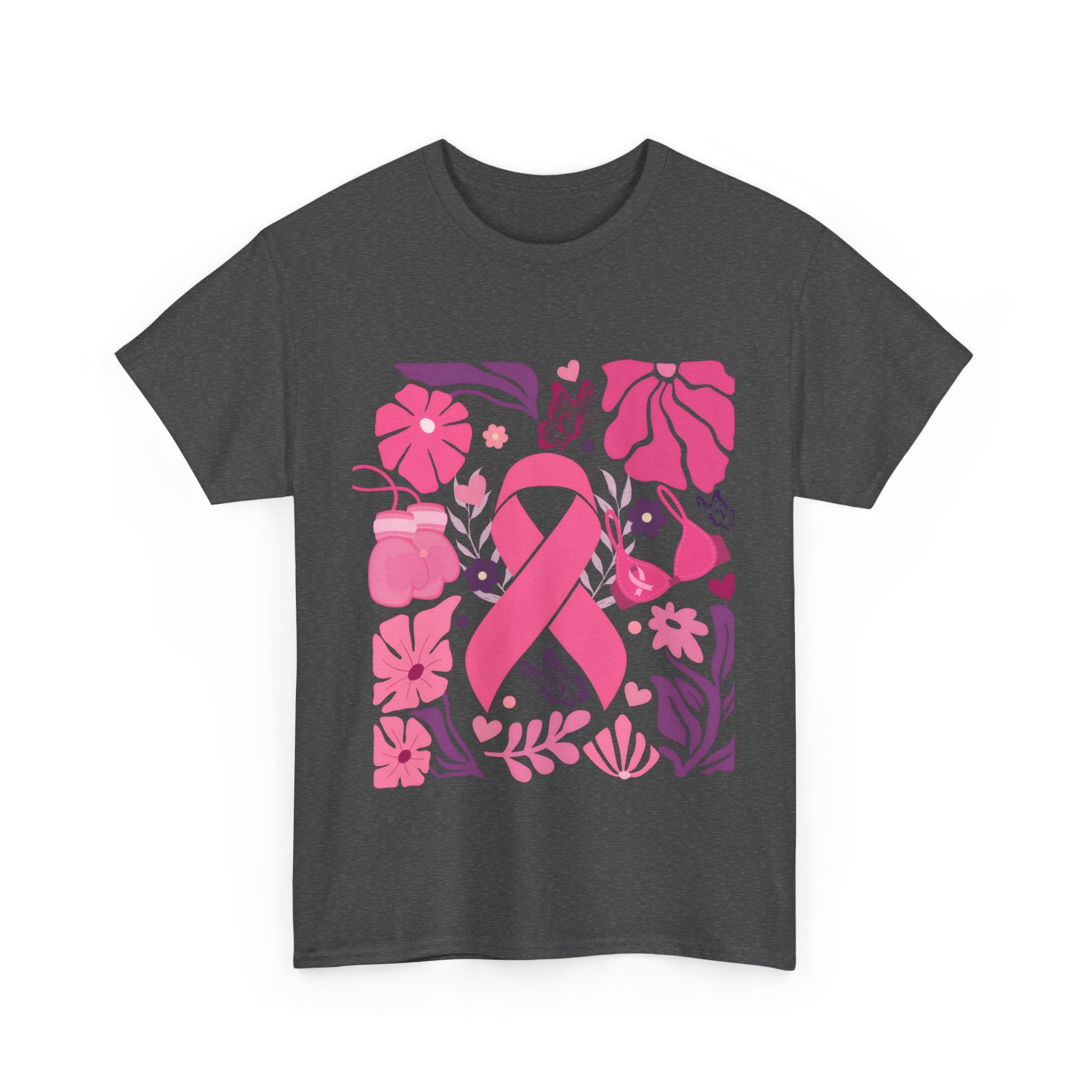 Pink Ribbon Awareness Tee, Flower Power Shirt, Support Breast Cancer, Unisex Cotton T-shirt, Thoughtful Gift for Her