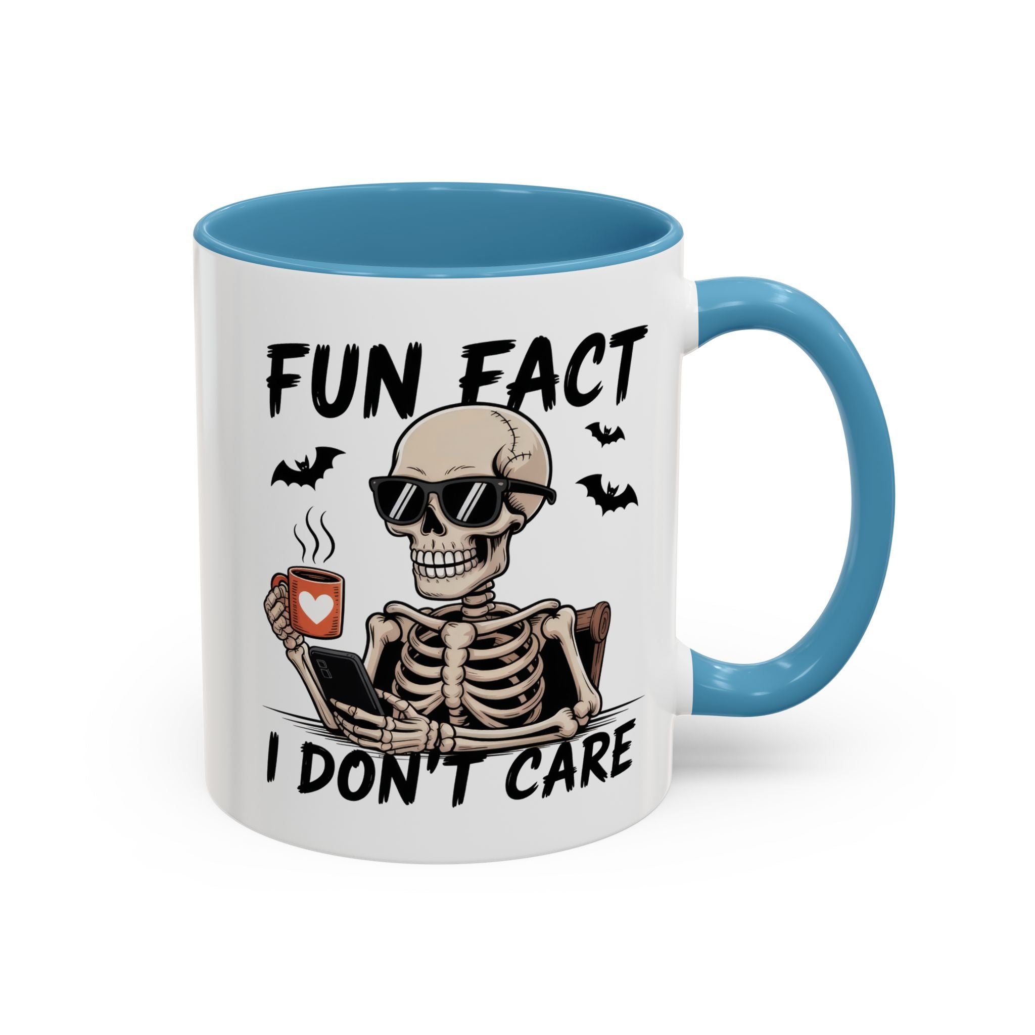 Fun Fact I Don’t Care Skull Coffee Mug — Halloween Accent Coffee Cup (11/15oz)