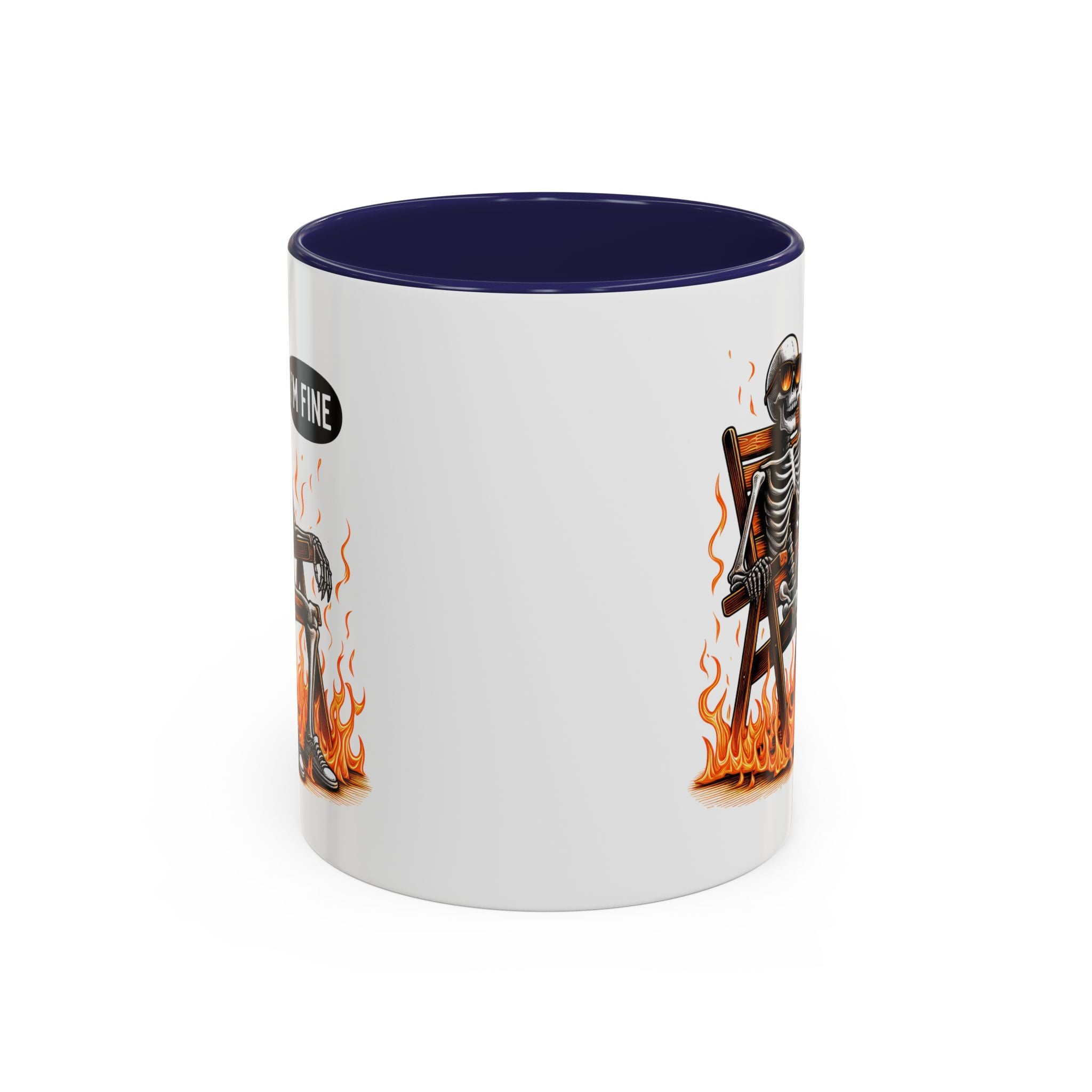 Funny I'M fine  Skeleton on fire Coffee Mug - Humor Gift for Halloween, Coffee Lovers,  Decor, Gag Gift, 11-15oz Accent Mug