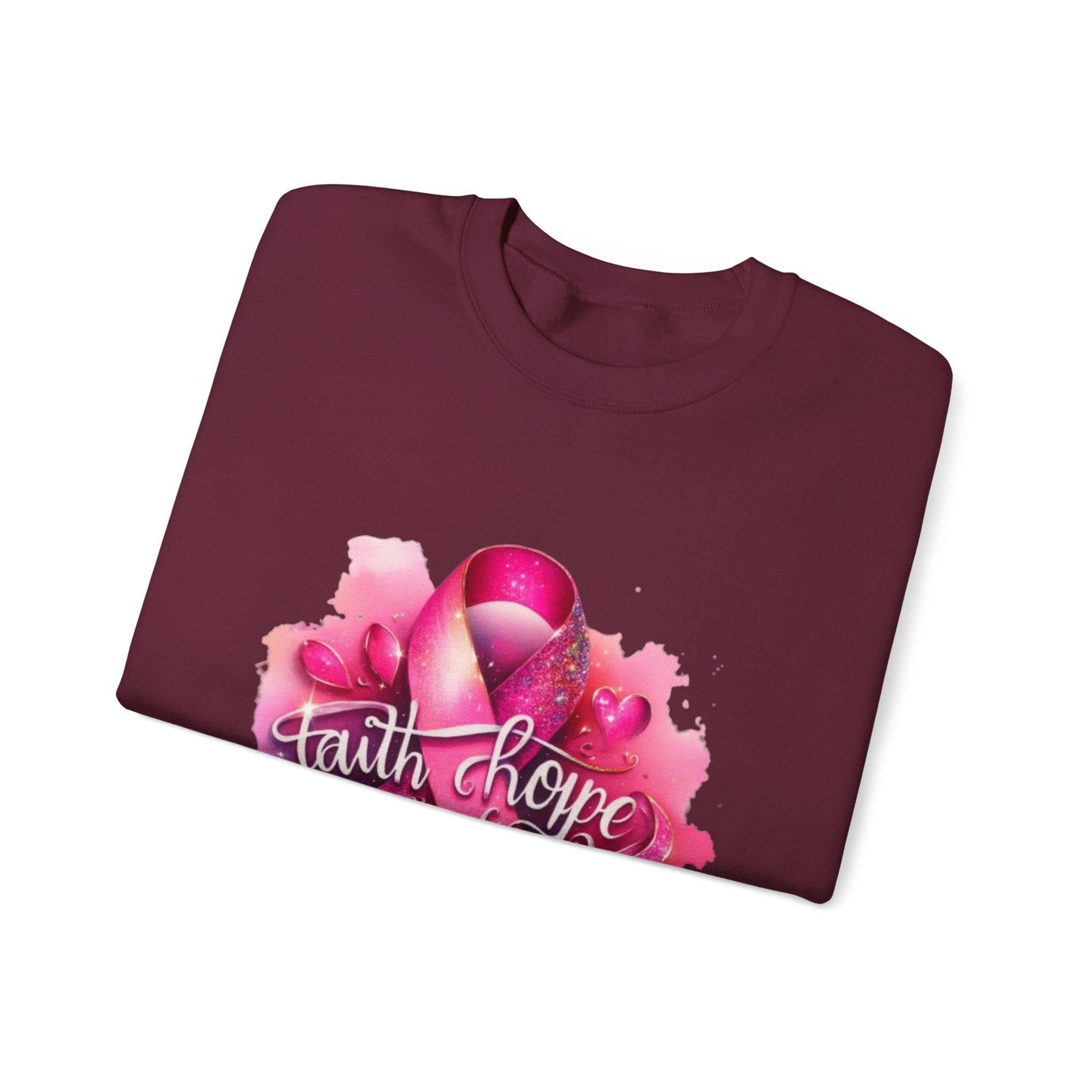 Breast Cancer Awareness Sweatshirt, Faith Hope Love Crewneck, Comfort Fashion, Supportive Gift for Her, Pink Ribbon Apparel