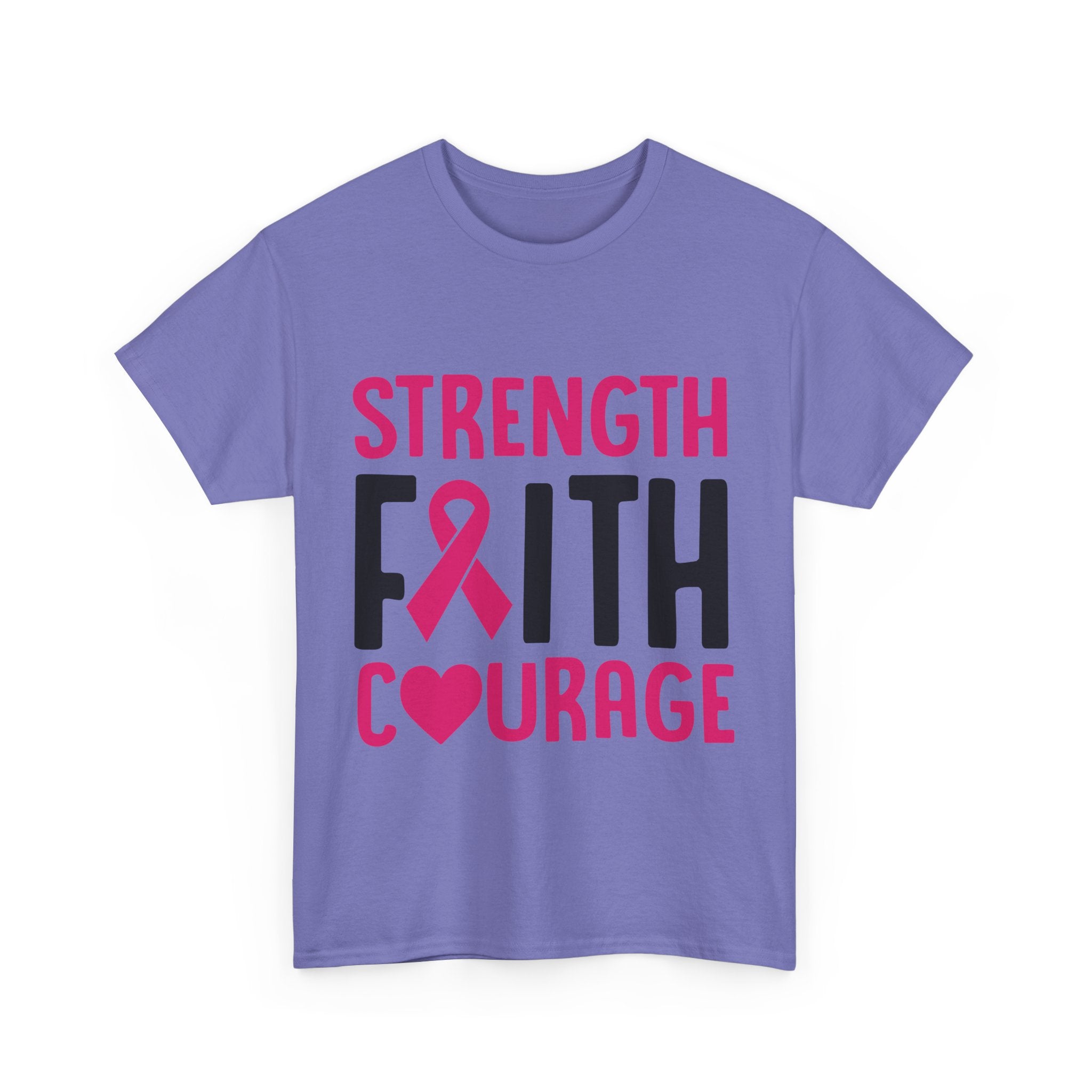Supportive Statement Tee - Strength, Faith, Courage, Breast Cancer Awareness Shirt, Unisex Cotton Tee, Gift for Her, Inspirational Wear