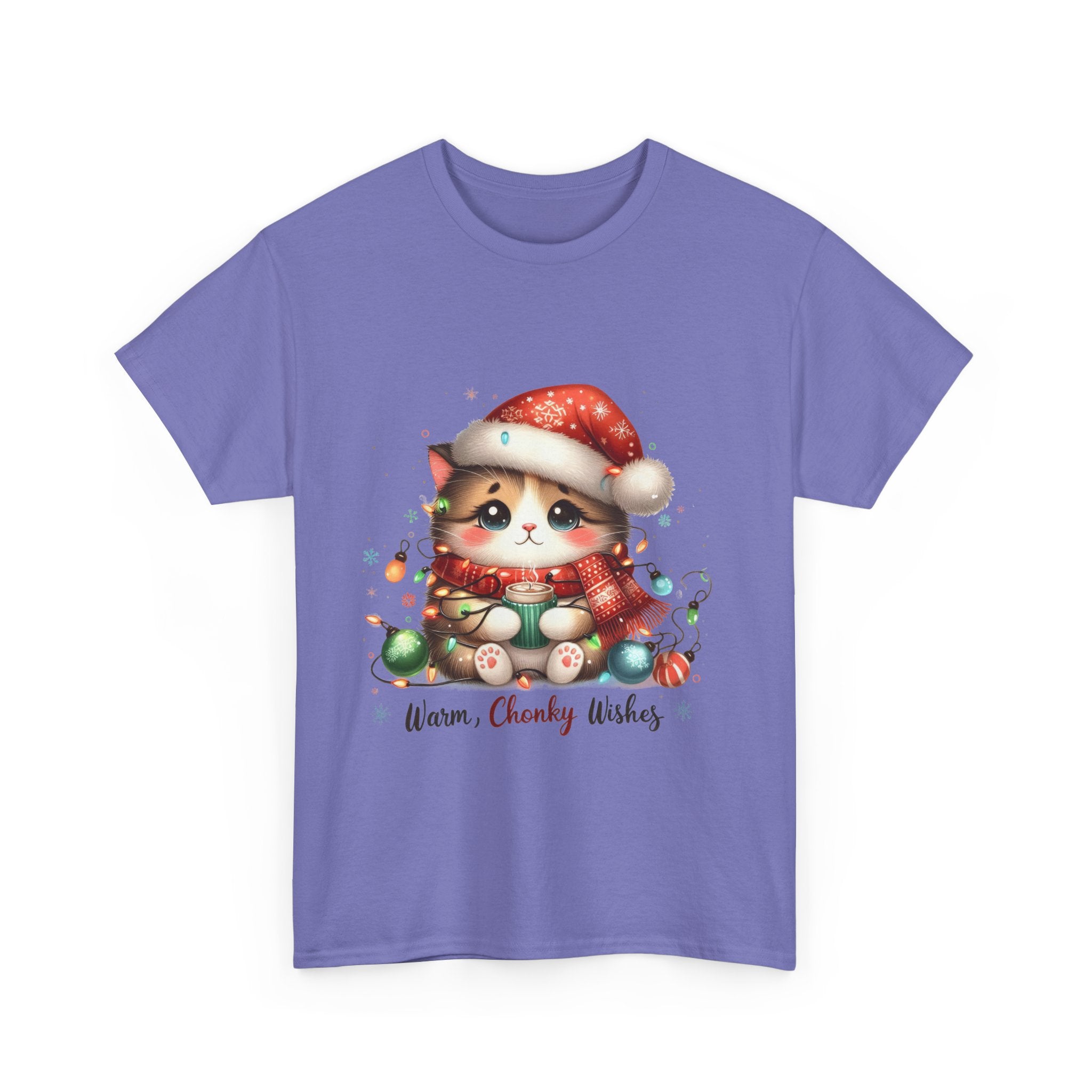 Cute Christmas Cat Tee - Unisex Heavy Cotton Tee, Holiday Gift, Cozy Wear, Festive Apparel, Gift for Cat Lovers