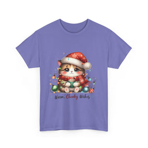 Cute Christmas Cat Tee - Unisex Heavy Cotton Tee, Holiday Gift, Cozy Wear, Festive Apparel, Gift for Cat Lovers