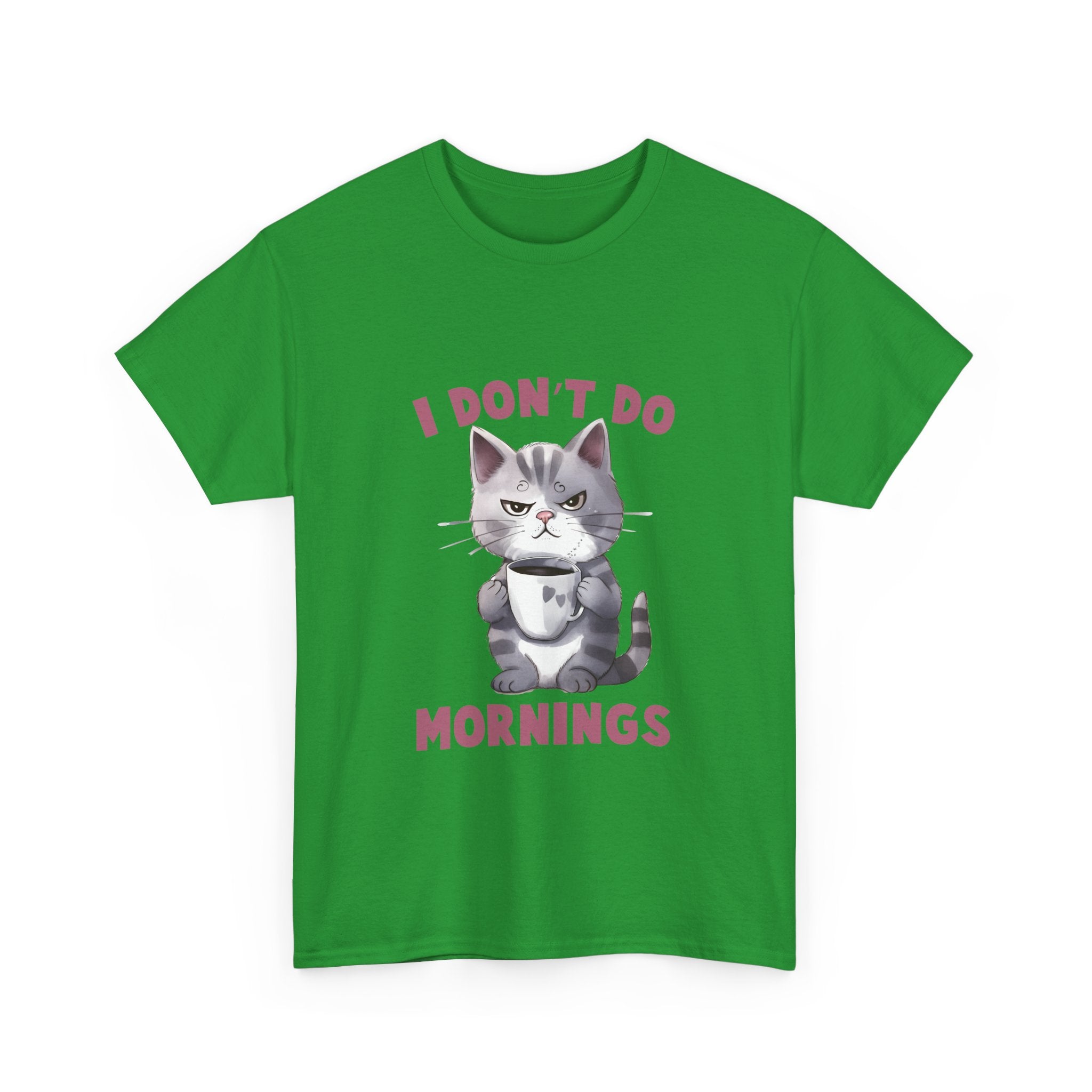 I Don't Do Mornings Cat Tee | Funny Unisex Cotton T-Shirt, Gift for Cat Lovers, Relaxed Fit Top, Cute Pet Owner Appreciation