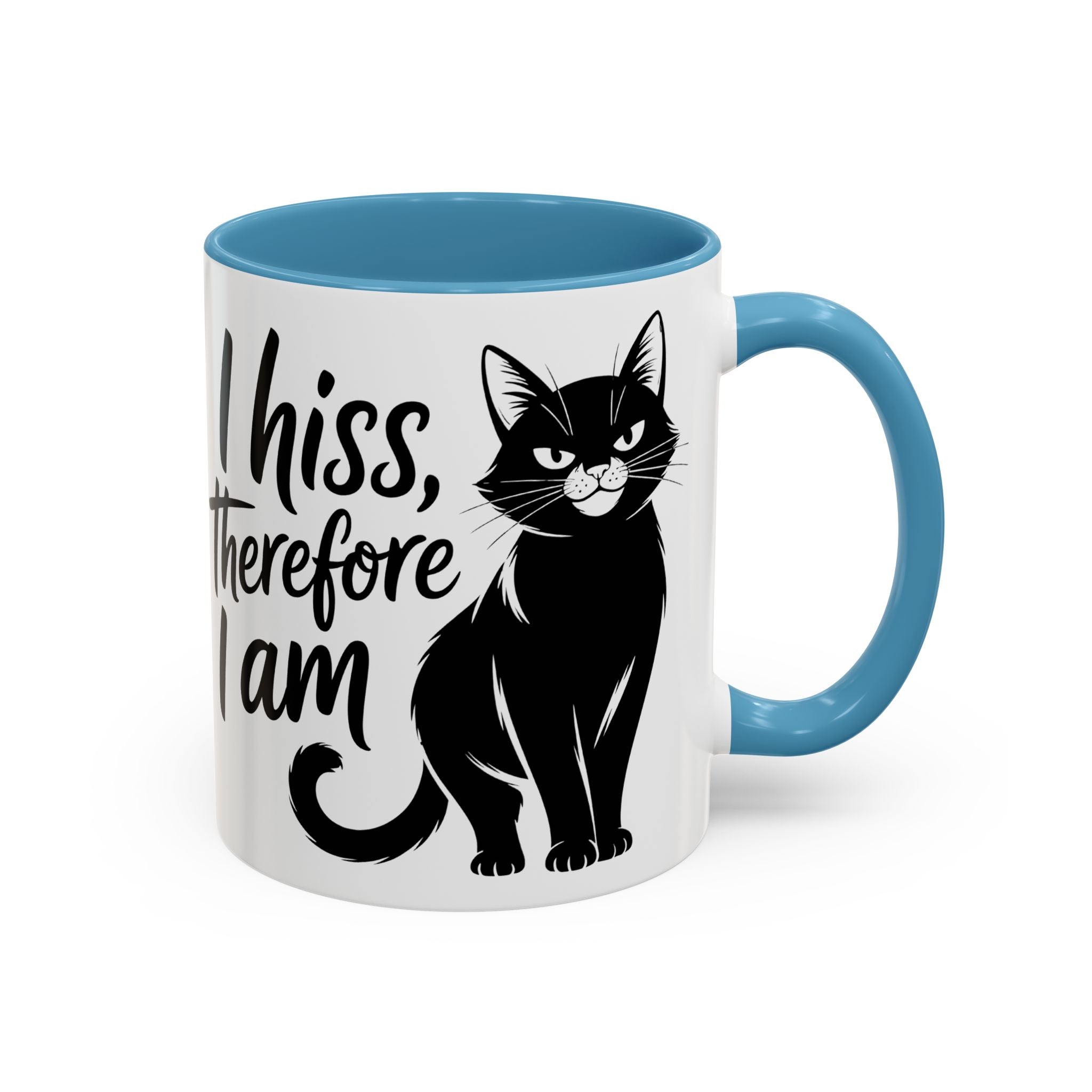 Cat Coffee Mug — "I Hiss Therefore I Am" Black Cat Accent Mug sarcasm attitude