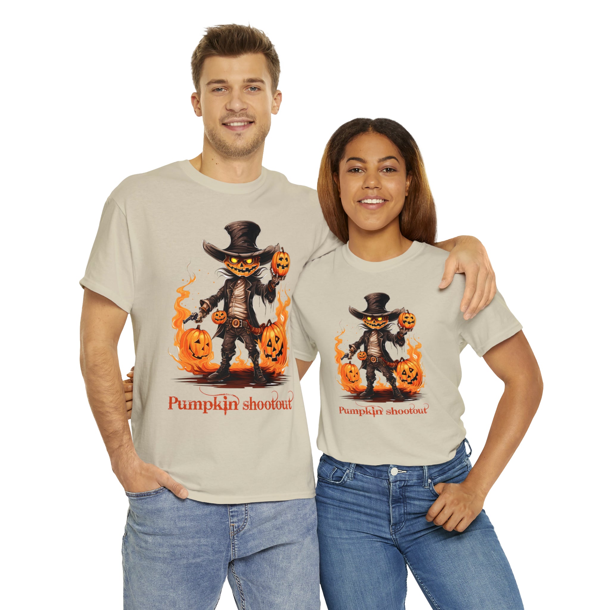 Halloween t shirt pumpkin western style shootout funny fall fun scary stocking stuffer for whole family  cotton tee