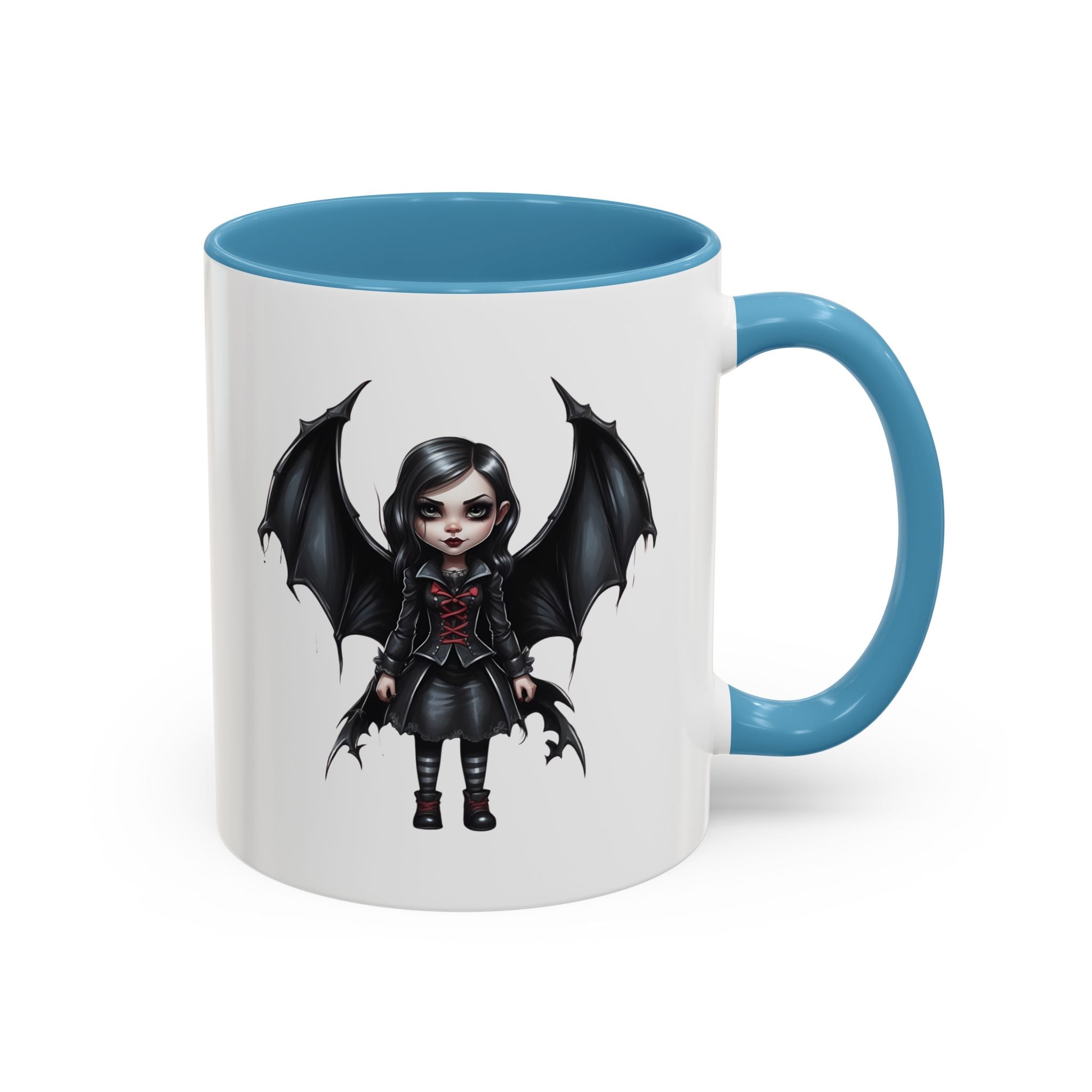 Gothic vampire girl with bat wings horror art Accent Coffee Mug (11, 15oz) vamp18