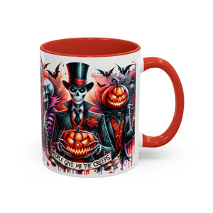 Halloween-themed Accent Coffee Mug, Spooky Skull Mug, Pumpkin Art Cup, Unique Gift for Halloween Lovers, October Decor