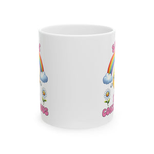 Bright and Cheerful Ceramic Mug - Perfect for Coffee Lovers, Gifts for Friends, Rainbow Design, Flower Motif, Cute Home Decor