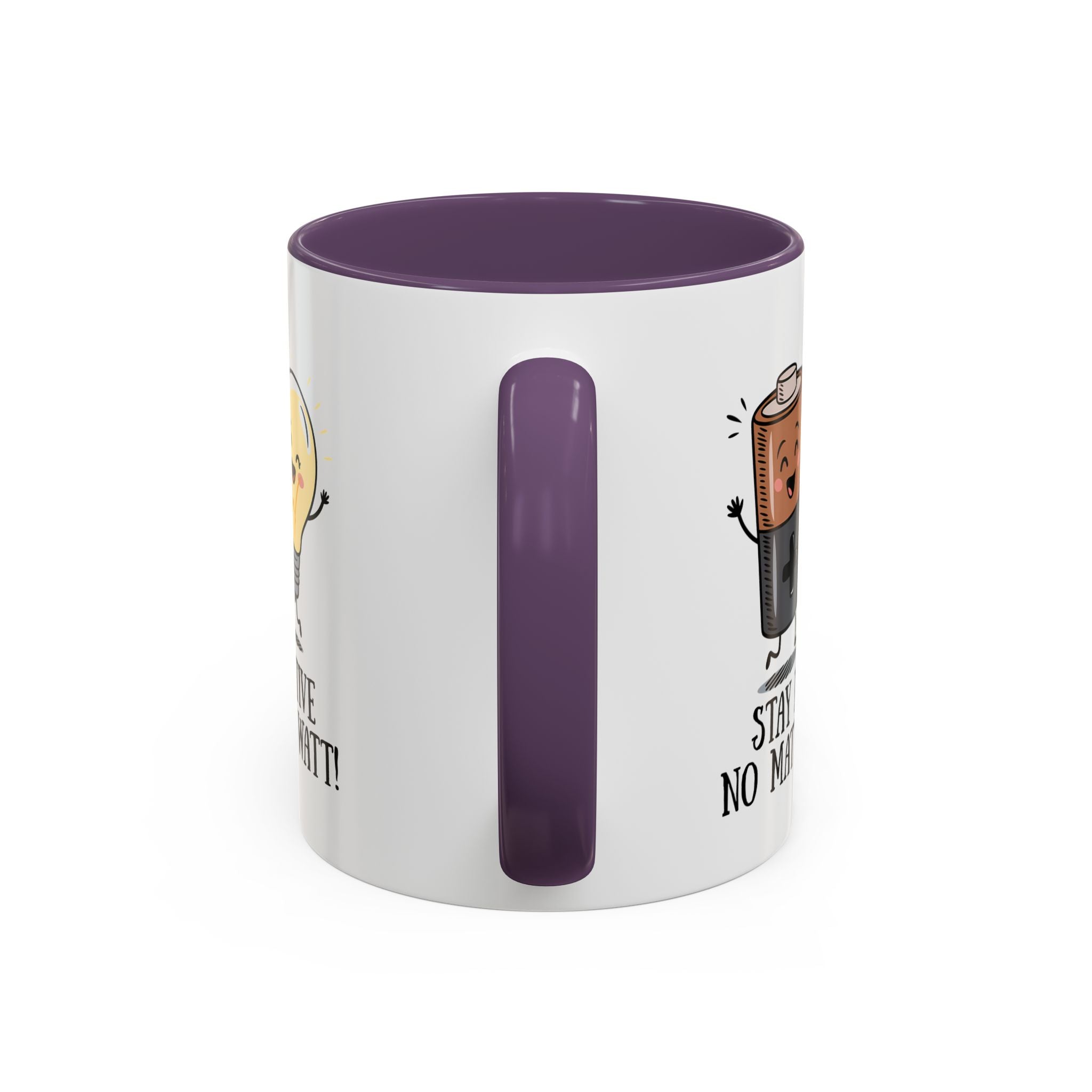 Stay Positive Accent Coffee Mug - 11oz & 15oz - Cute Light Bulb & Battery Design