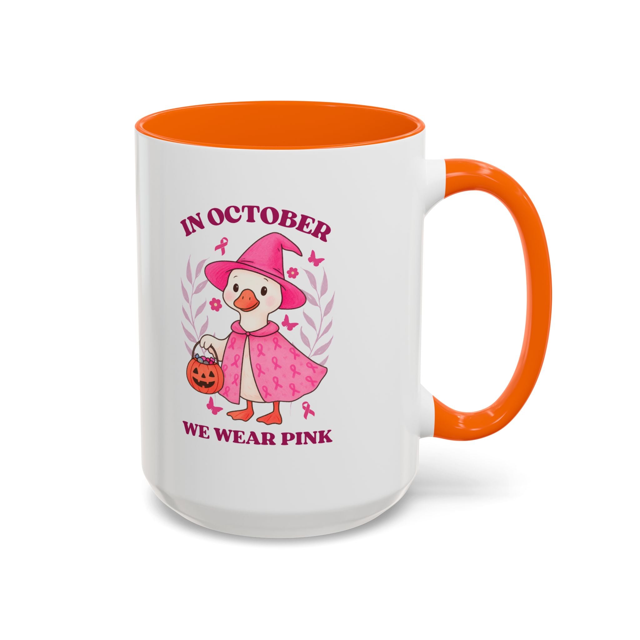 Halloween Breast Cancer Awareness Coffee Mug | October 2023 Gift, Pink Ribbon Mug, Spooky Coffee Cup, Cute Duck Mug, Fall Decor