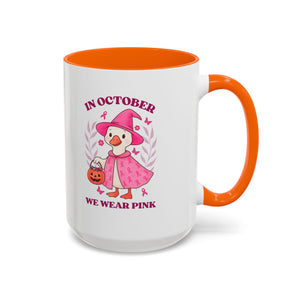 Halloween Breast Cancer Awareness Coffee Mug | October 2023 Gift, Pink Ribbon Mug, Spooky Coffee Cup, Cute Duck Mug, Fall Decor