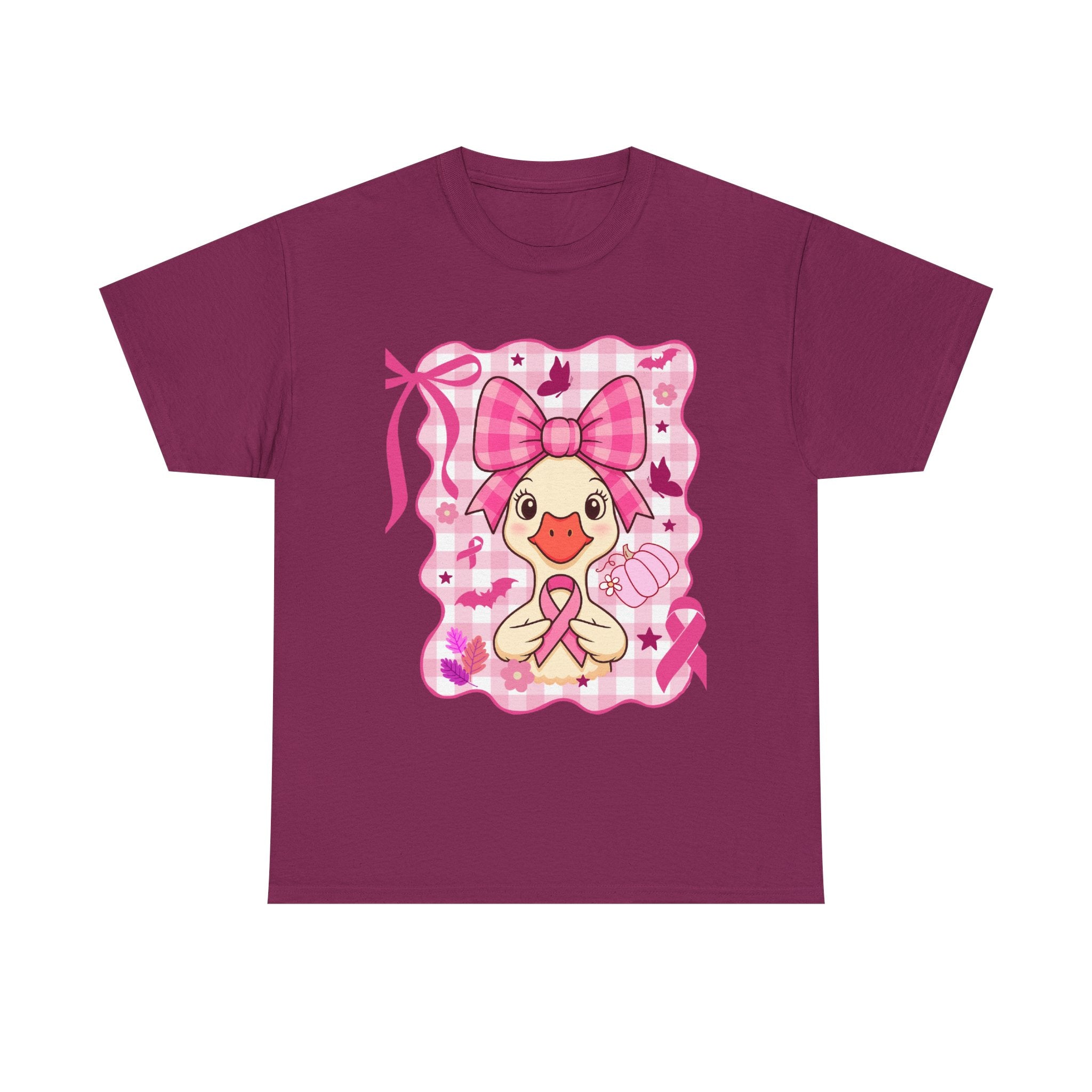Cute Pink Ribbon Duck Tee, Breast Cancer Awareness Shirt, Funny Unisex Cotton T-Shirt, Gift for Her, Cute Animal Apparel